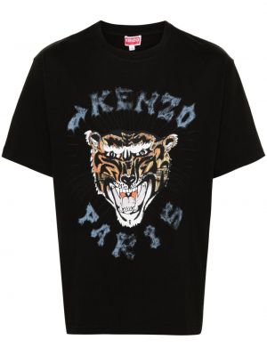 Памучна тениска с тигров принт Kenzo черно