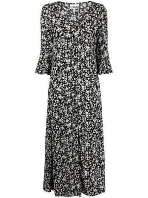 Φλοράλ φόρεμα με κουμπιά Ganni μαύρο