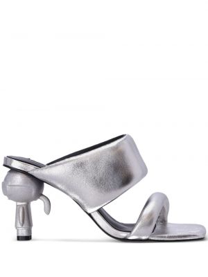 Papuci tip mules din piele Karl Lagerfeld argintiu