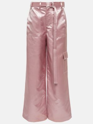 Pantaloni cu talie înaltă din satin cu croială lejeră Staud roz