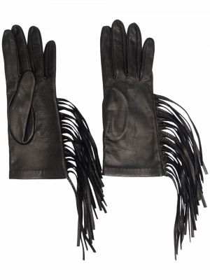 Leder handschuh mit fransen Manokhi schwarz
