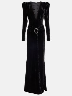 Zamatové dlouhé šaty Alessandra Rich čierna