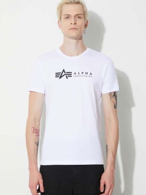 Памучна тениска с дълъг ръкав с принт Alpha Industries бяло