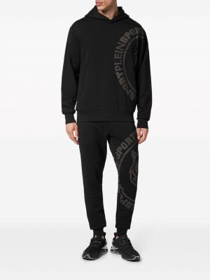 Raštuotas medvilninis džemperis su gobtuvu Plein Sport juoda