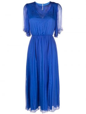 Jedwabna sukienka midi z kryształkami Nissa niebieska