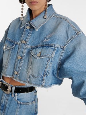 Haftowana kurtka jeansowa Alessandra Rich niebieska