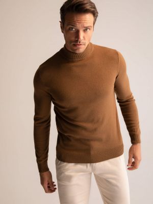 Slim fit džemperis ar augstu apkakli Defacto brūns