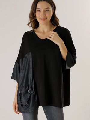 Кожена блуза с джобове By Saygı