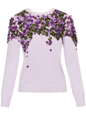 Плетен пуловер Oscar De La Renta виолетово