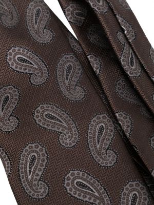 Jedwabny krawat z nadrukiem z wzorem paisley Brioni brązowy