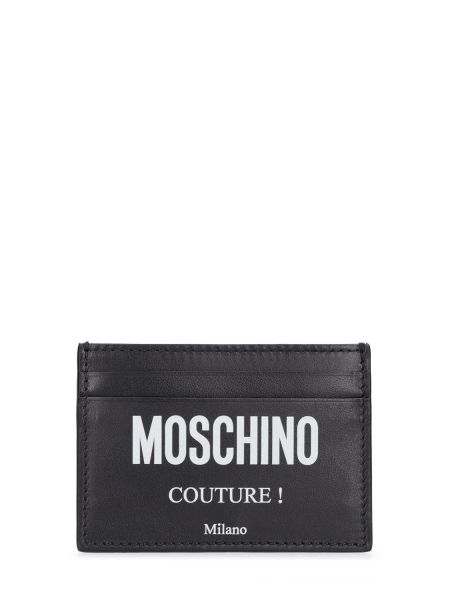 Cartera de cuero con estampado Moschino negro