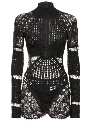 Čipkované mini šaty Roberto Cavalli čierna