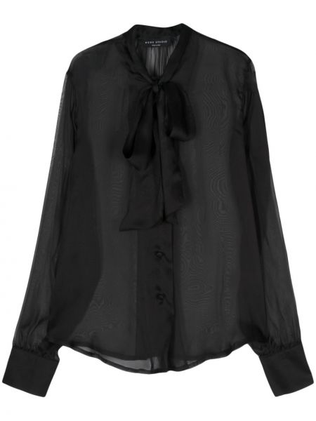 Прозрачна копринена блуза Hebe Studio черно