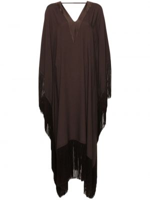 Sukienka koktajlowa z frędzli Taller Marmo brązowa