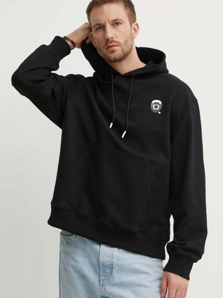 Pamučna hoodie s kapuljačom Karl Lagerfeld crna