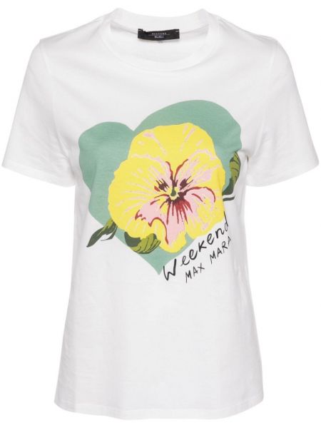 Koszulka w kwiatki z nadrukiem Sportmax biała