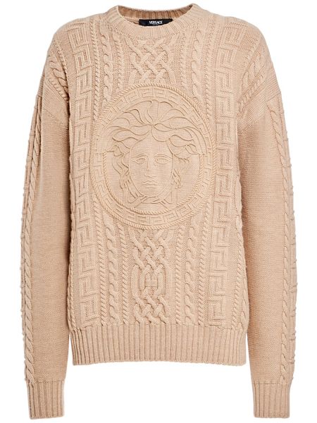 Suéter con bordado de lana de punto Versace