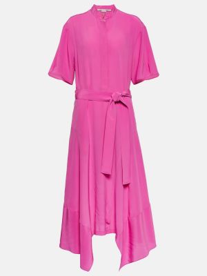 Asimetrična svilena midi obleka Stella Mccartney roza