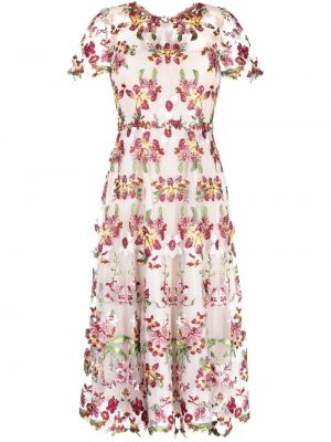 Midi obleka s cvetličnim vzorcem Marchesa Notte bela