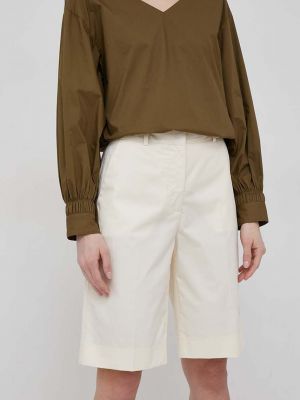 Памучни панталон с висока талия Calvin Klein бежово