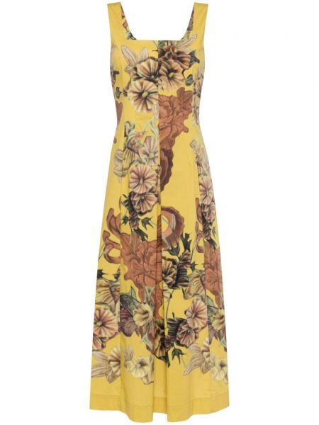 Sukienka midi bez rękawów w kwiatki z nadrukiem Alberta Ferretti żółta