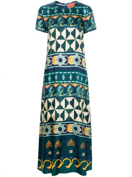 Rochie de mătase cu imagine cu imprimeu geometric La Doublej verde
