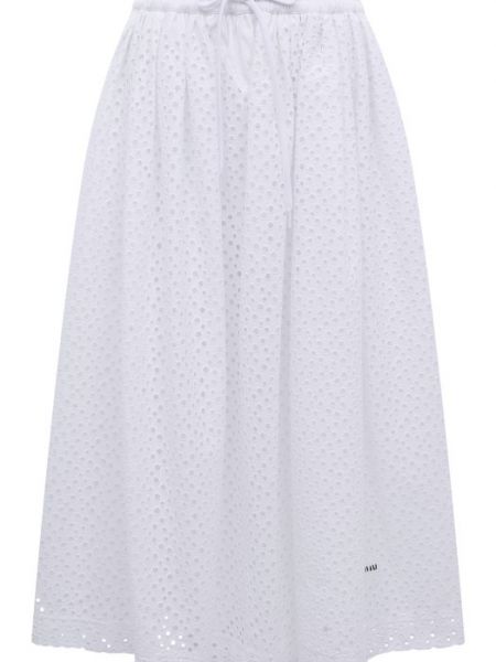 Белая хлопковая юбка Miu Miu