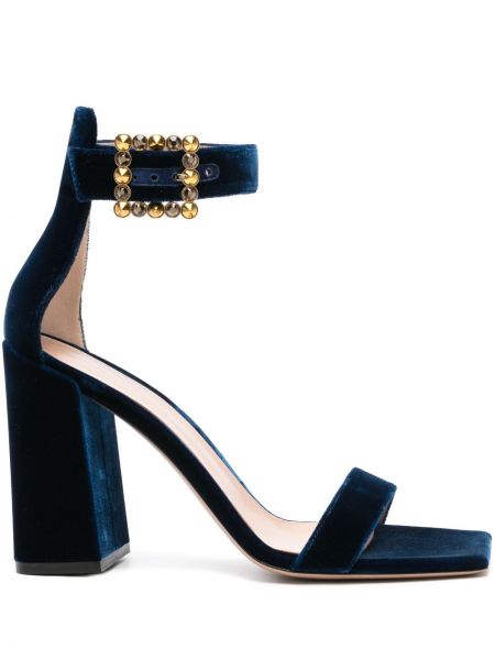 Žametne sandali iz rebrastega žameta Gianvito Rossi modra