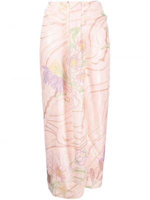 Midi sukně s potiskem s abstraktním vzorem Sabina Musayev Růžové