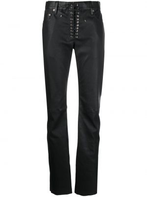Krajkové kožené šněrovací rovné kalhoty Ludovic De Saint Sernin černé