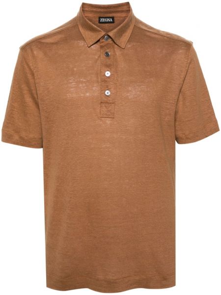 Lininis polo marškinėliai Zegna ruda
