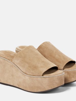 Sandale din piele de căprioară cu platformă Brunello Cucinelli maro