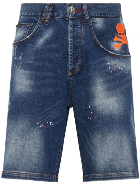 Shorts en jean brodeés à imprimé Philipp Plein bleu
