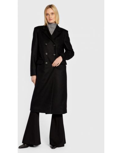 Vlnený priliehavý zimný kabát Trussardi čierna