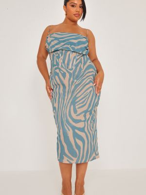 Тигровый платье миди с принтом с драпировкой Prettylittlething синий