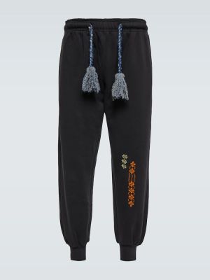 Pantaloni sport din fleece din bumbac Adish negru