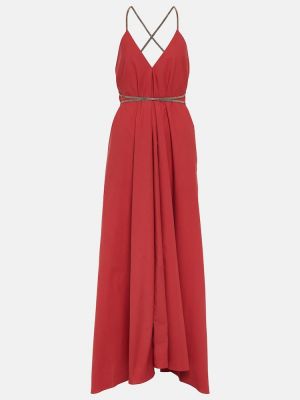 Bavlnené dlouhé šaty Brunello Cucinelli červená