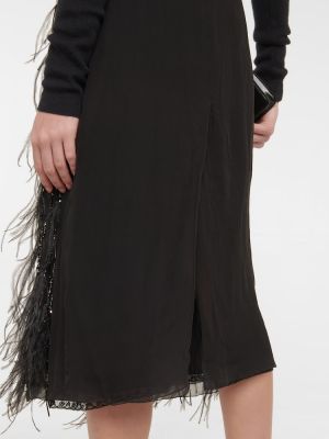 Midi sukňa s perím Prada čierna