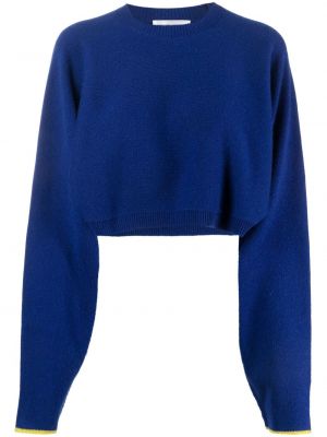Плетен пуловер Victoria Beckham синьо