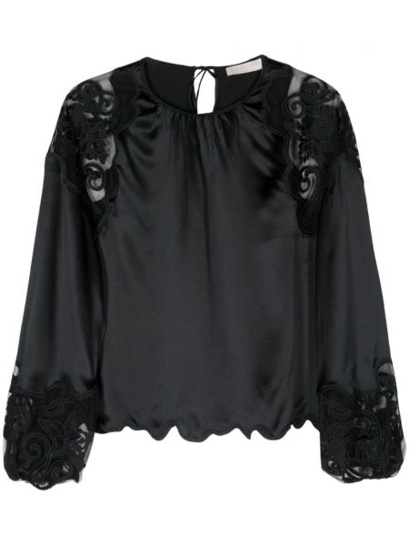 Svilena bluza s cvetličnim vzorcem Ulla Johnson črna