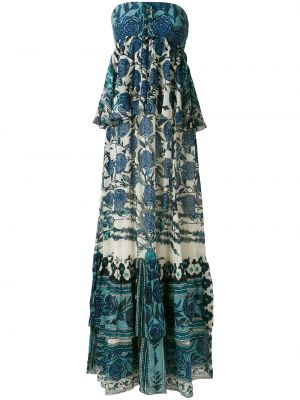 Kvetinové dlouhé šaty s potlačou Roberto Cavalli modrá