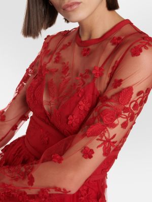 Tylové midi šaty s výšivkou Elie Saab červené