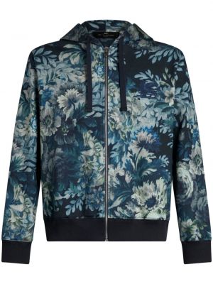 Jersey jopa s kapuco s cvetličnim vzorcem s potiskom Etro modra