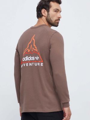 Tricou cu mânecă lungă din bumbac Adidas Originals maro