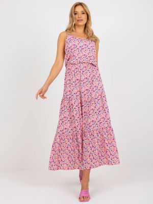 Virágos hosszú ruha Fashionhunters rózsaszín