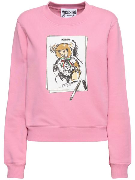 Sweatshirt i bomull med mönster i jersey Moschino rosa