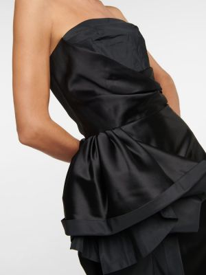 Drapované bavlněné hedvábné midi šaty Maison Margiela černé