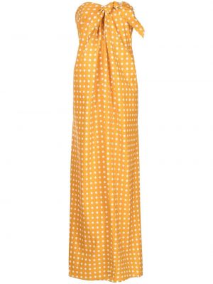 Puntíkaté bavlněné dlouhé šaty na zip Caroline Constas - žlutá