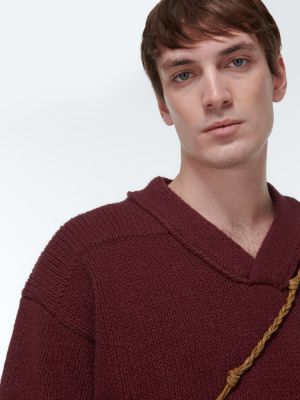 Sweter wełniany bawełniany Jil Sander czerwony