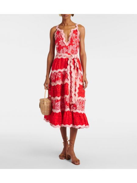 Памучна макси рокля на цветя Farm Rio червено